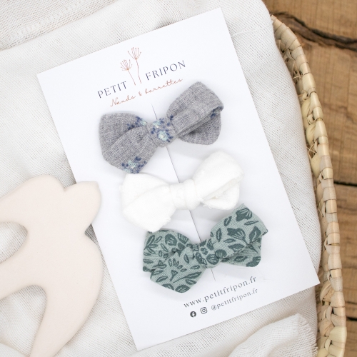 Lot de 3 nœuds gris ivoire turquoise