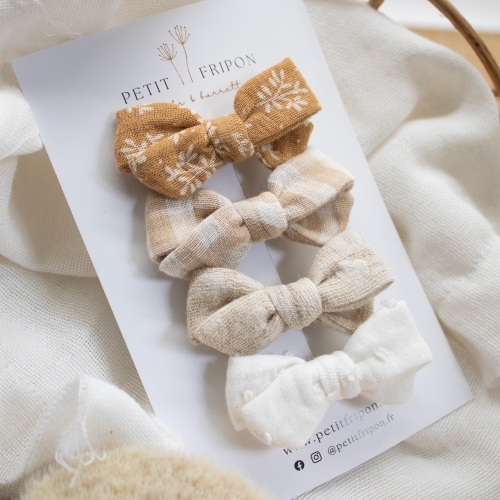 Lot de 4 nœuds caramel vichy jacquard ivoire