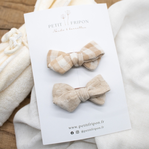 Duo de barrettes anti-glisse vichy jacquard beige