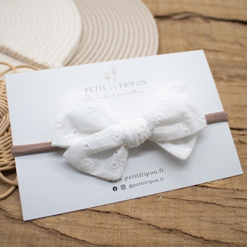 Headband nœud broderie anglaise blanc